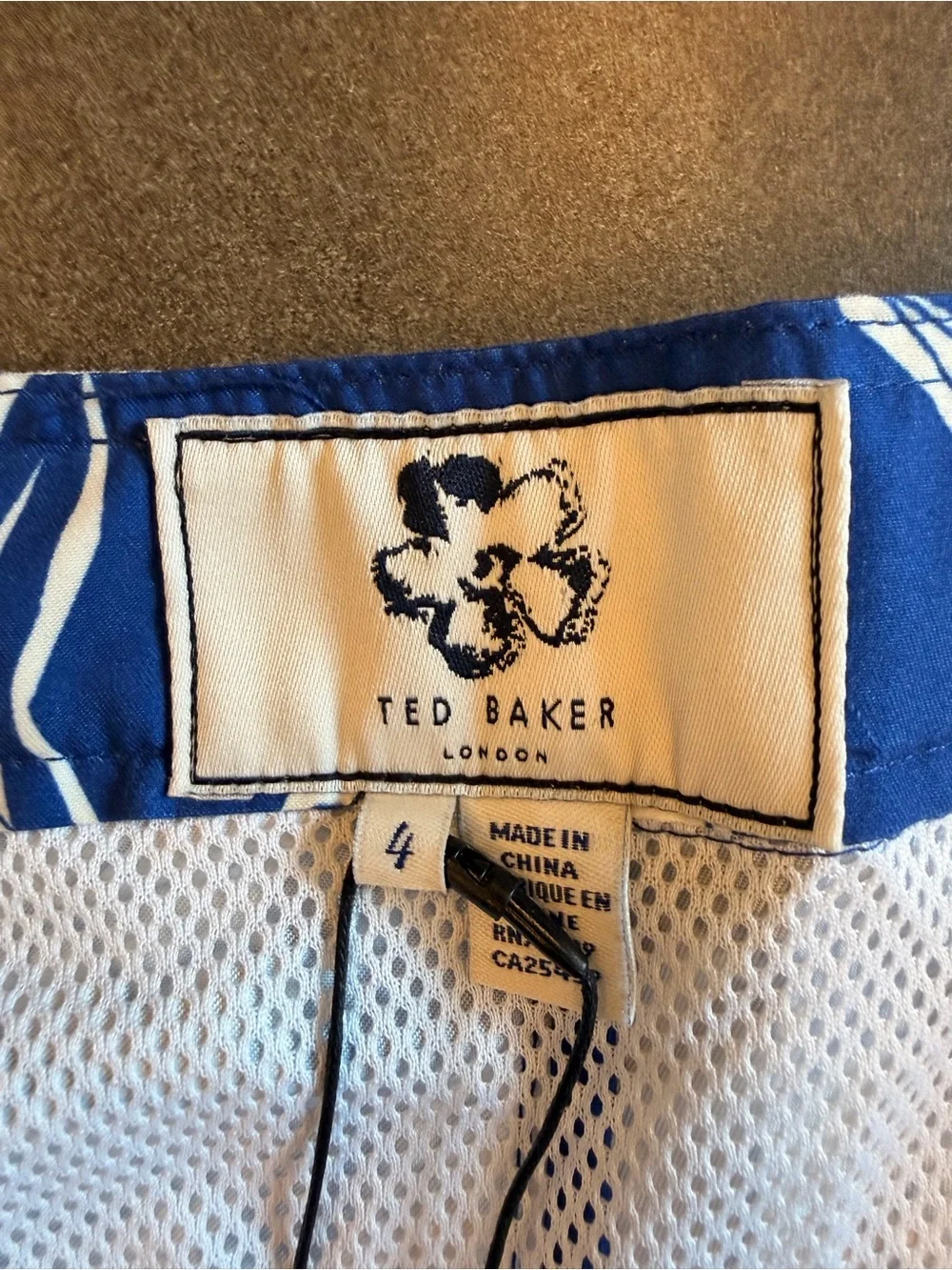 Ted Baker Navy and Cream Floral Swim Trunks